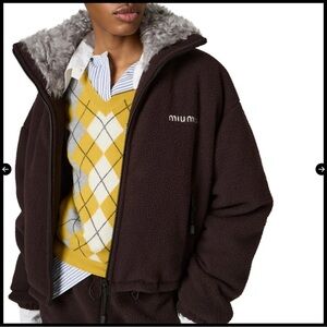 NWOT Miu Miu Brown Fleece Jacket, Size 40 = L (pit to pit 25 in)